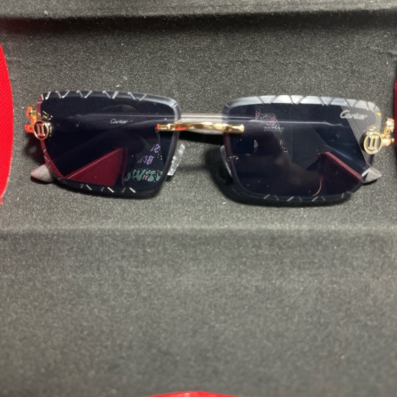 Cartier Men's Sunglasses with Black and Gold Detailing